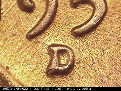 Die-stage C marker on 1957D•1MM•022 (1957 Repunched Mint Mark).
