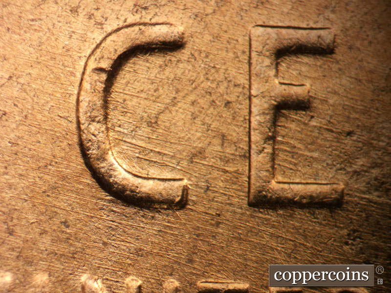 Die-stage B marker on 1957D•1MM•024 (1957 Repunched Mint Mark).