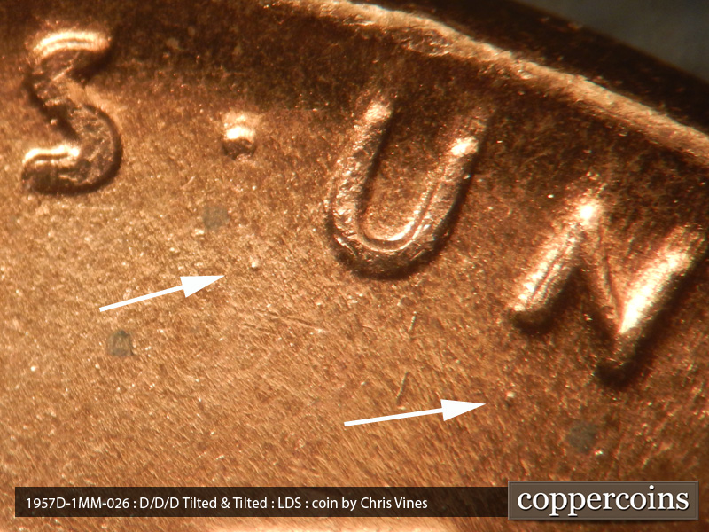 Die-stage C marker on 1957D•1MM•026 (1957 Repunched Mint Mark).