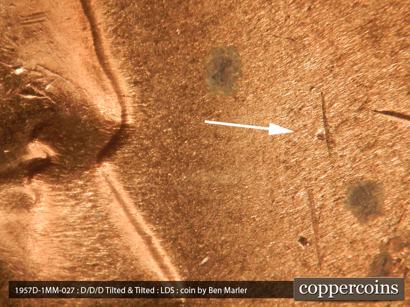 Die-stage C marker on 1957D•1MM•027 (1957 Repunched Mint Mark).