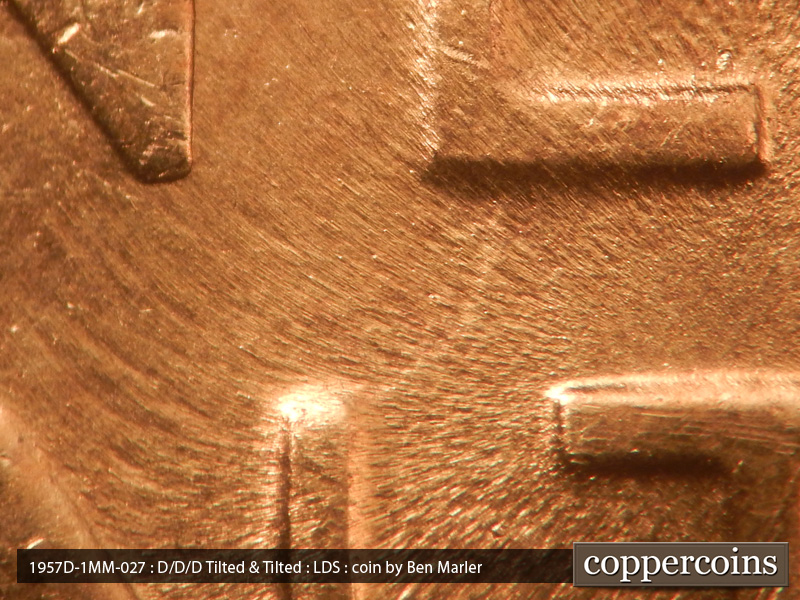 Die-stage C marker on 1957D•1MM•027 (1957 Repunched Mint Mark).