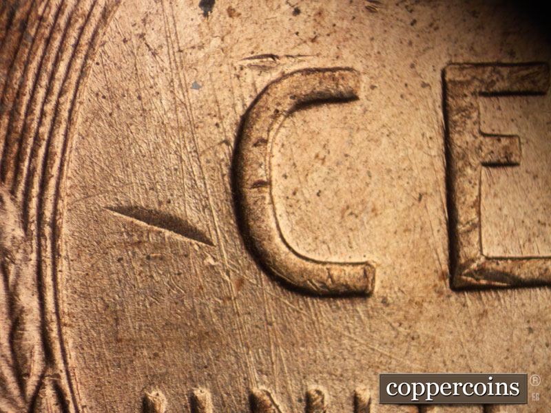 Die-stage A marker on 1957D•1MM•028 (1957 Repunched Mint Mark).