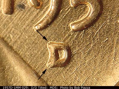 1957 Lincoln cent obverse, CopperCoins die 1957D•1MM•029.
