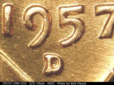 1957 Lincoln cent obverse, CopperCoins die 1957D•1MM•030.