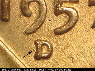 1957 Lincoln cent obverse, CopperCoins die 1957D•1MM•031.