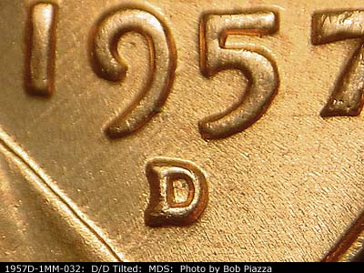 1957 Lincoln cent obverse, CopperCoins die 1957D•1MM•032.