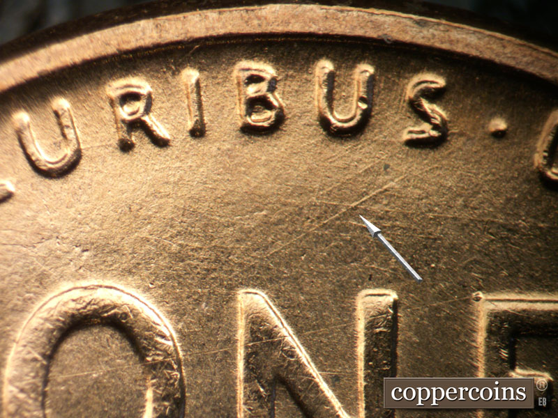 Die-stage B marker on 1957D•1MM•037 (1957 Repunched Mint Mark).