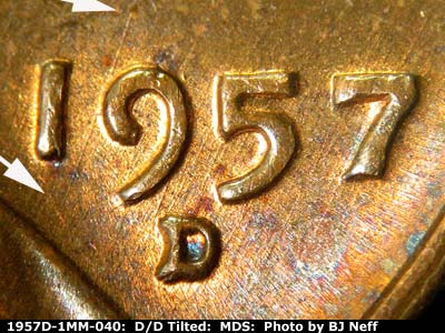 1957 Lincoln cent obverse, CopperCoins die 1957D•1MM•040.