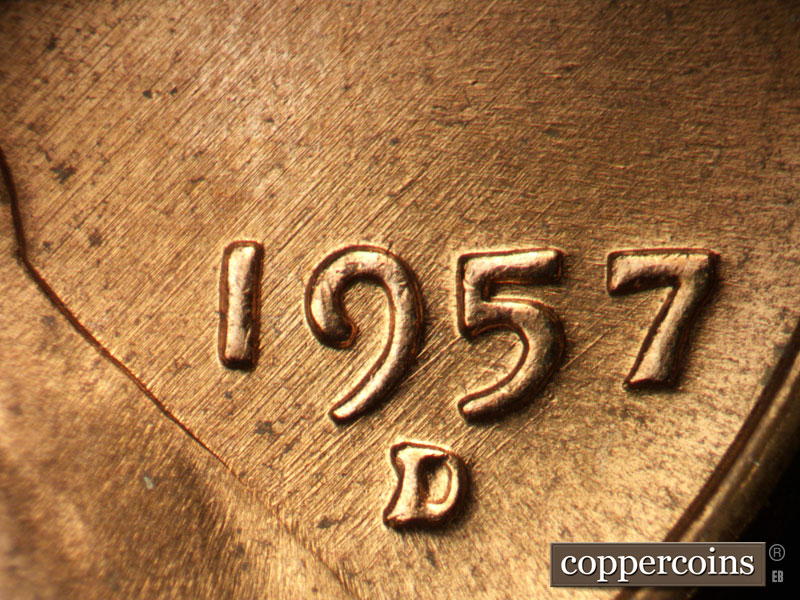 Die-stage C marker on 1957D•1MM•041 (1957 Repunched Mint Mark).