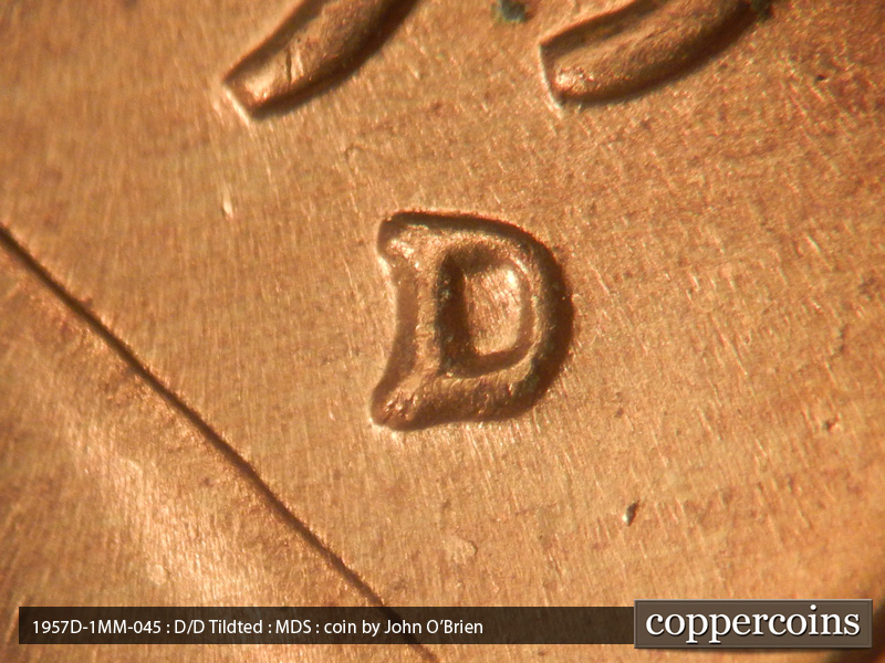 1957 Lincoln cent obverse, CopperCoins die 1957D•1MM•045.