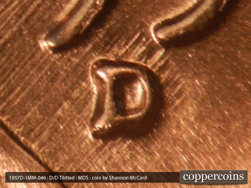1957 Lincoln cent obverse, CopperCoins die 1957D•1MM•046.