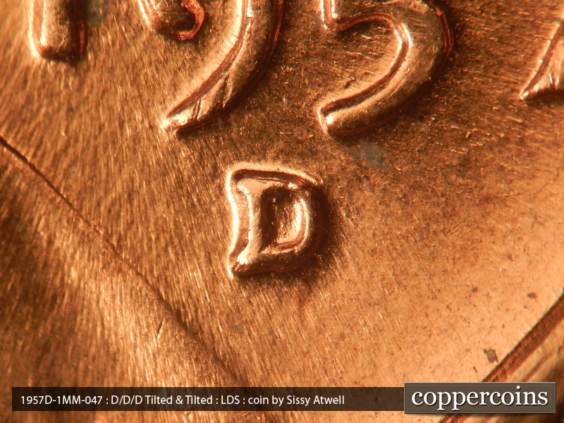 Die-stage C marker on 1957D•1MM•047 (1957 Repunched Mint Mark).