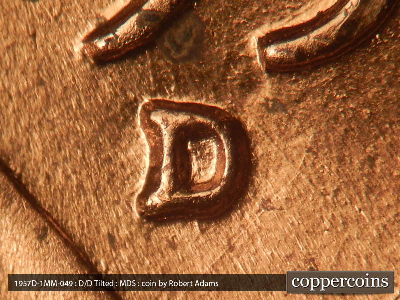 1957 Lincoln cent obverse, CopperCoins die 1957D•1MM•049.