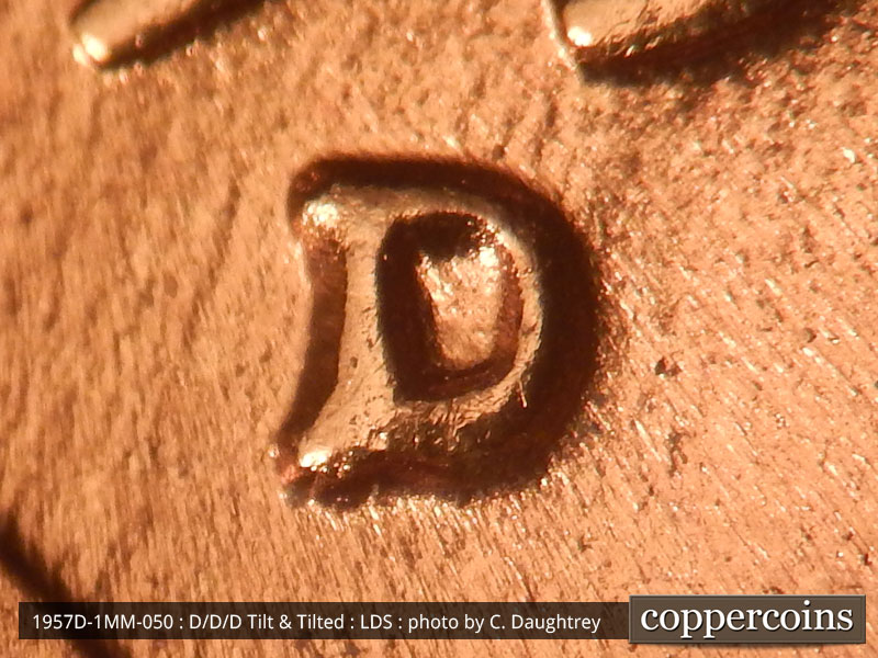 Die-stage C marker on 1957D•1MM•050 (1957 Repunched Mint Mark).