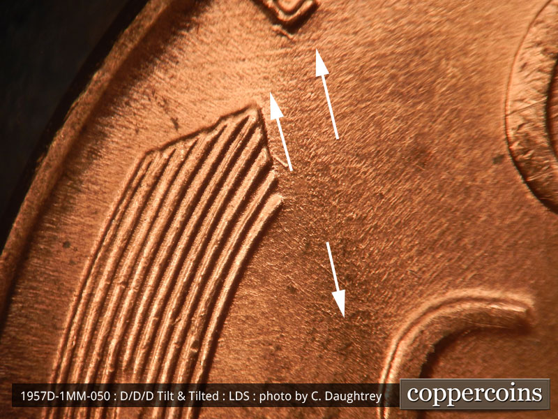 Die-stage C marker on 1957D•1MM•050 (1957 Repunched Mint Mark).