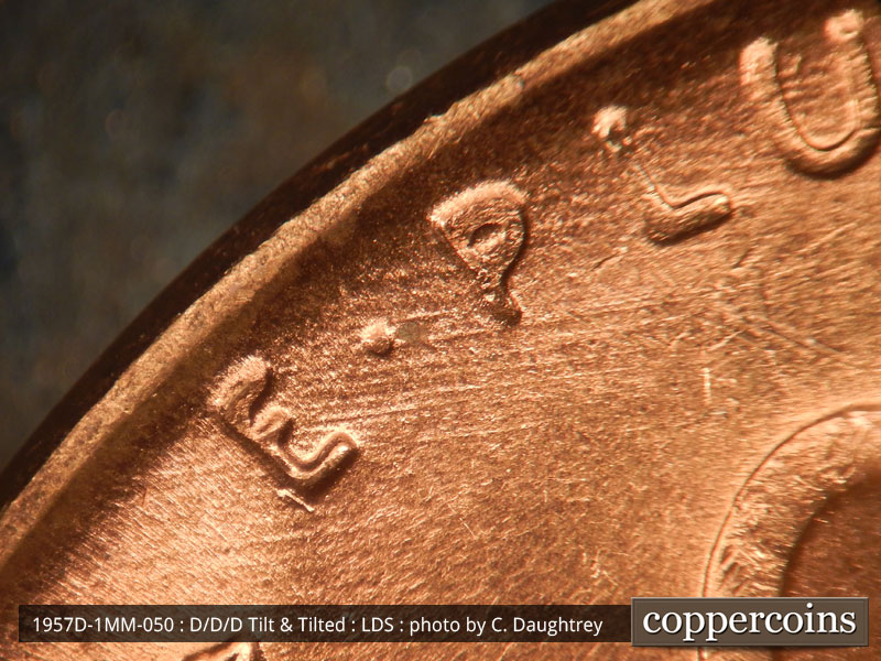 Die-stage C marker on 1957D•1MM•050 (1957 Repunched Mint Mark).
