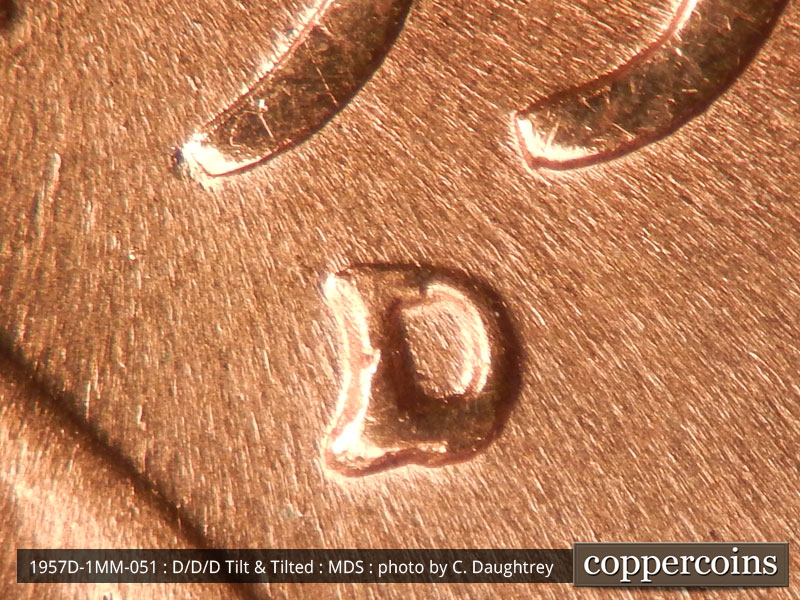 1957 Lincoln cent obverse, CopperCoins die 1957D•1MM•051.