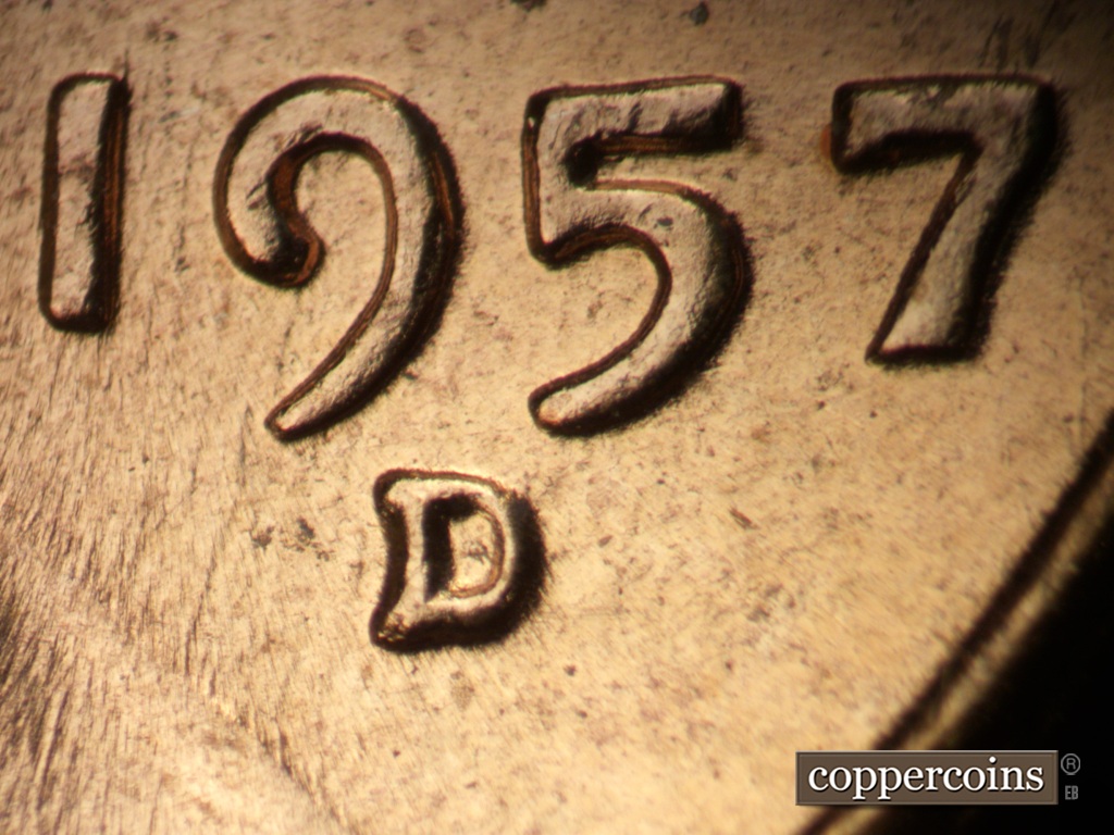 Die-stage C marker on 1957D•1MM•053 (1957 Repunched Mint Mark).