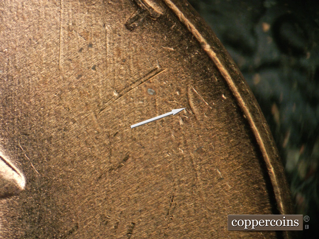 Die-stage C marker on 1957D•1MM•053 (1957 Repunched Mint Mark).