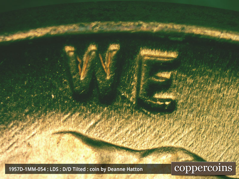 Die-stage C marker on 1957D•1MM•054 (1957 Repunched Mint Mark).