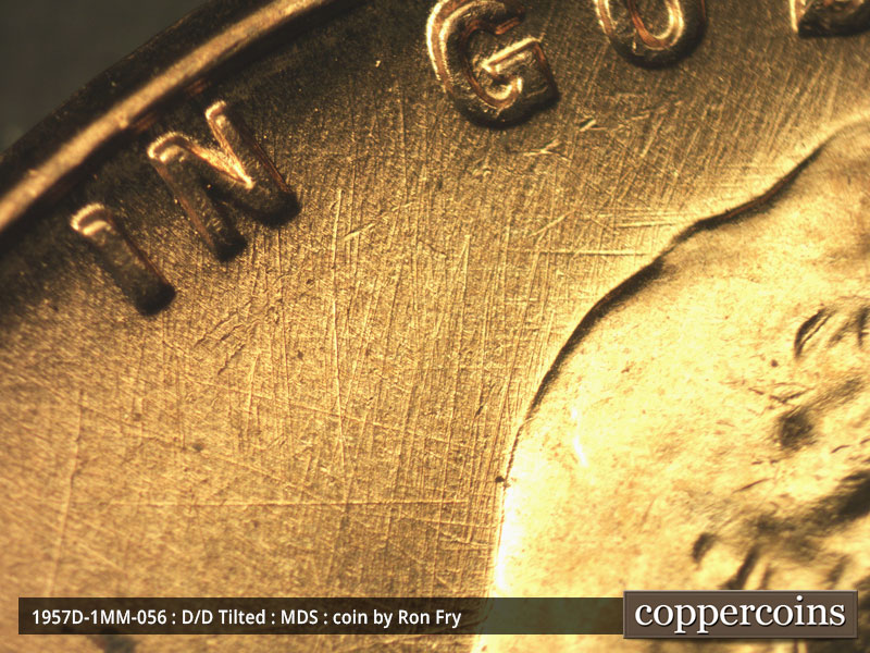 Die-stage B marker on 1957D•1MM•056 (1957 Repunched Mint Mark).
