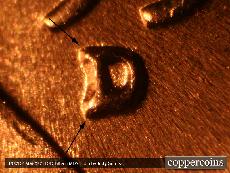 1957 Lincoln cent obverse, CopperCoins die 1957D•1MM•057.