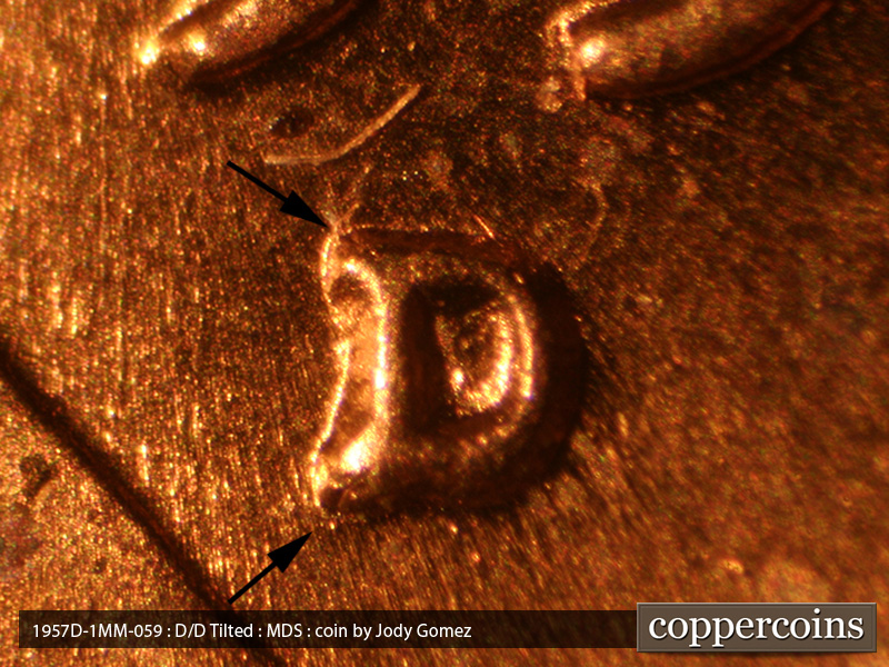 1957 Lincoln cent obverse, CopperCoins die 1957D•1MM•059.
