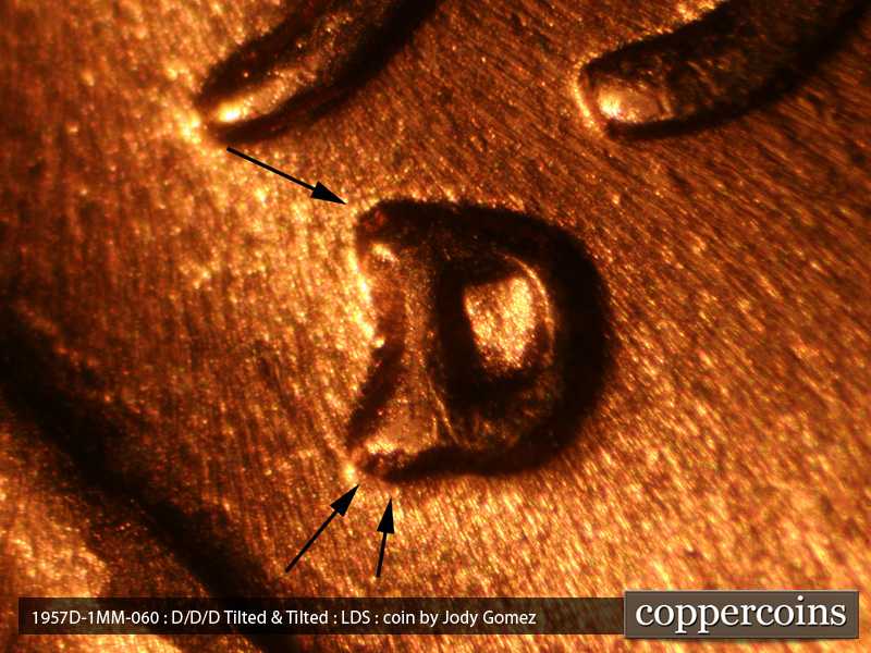 Die-stage C marker on 1957D•1MM•060 (1957 Repunched Mint Mark).