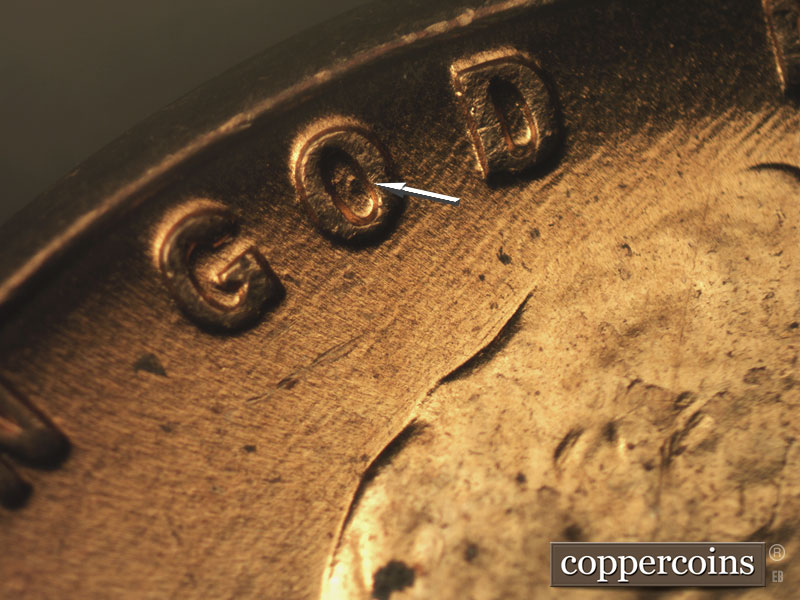Die-stage B marker on 1957D•1MM•066 (1957 Repunched Mint Mark).