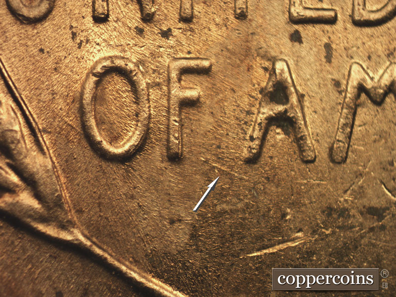 Die-stage B marker on 1957D•1MM•066 (1957 Repunched Mint Mark).