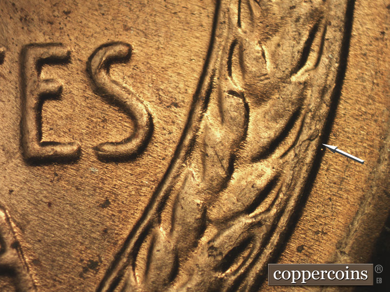 Die-stage B marker on 1957D•1MM•066 (1957 Repunched Mint Mark).
