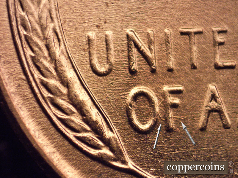 Die-stage B marker on 1957D•1MM•069 (1957 Repunched Mint Mark).