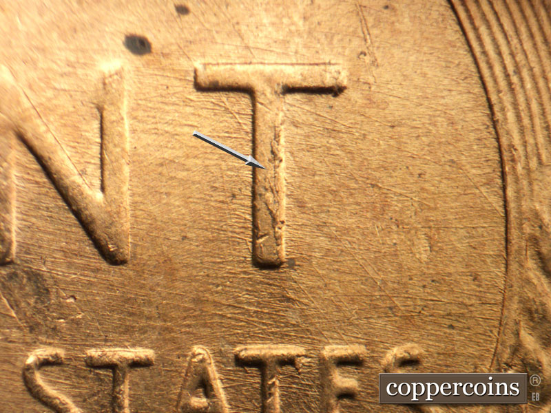Die-stage B marker on 1957D•1MM•087 (1957 Repunched Mint Mark).