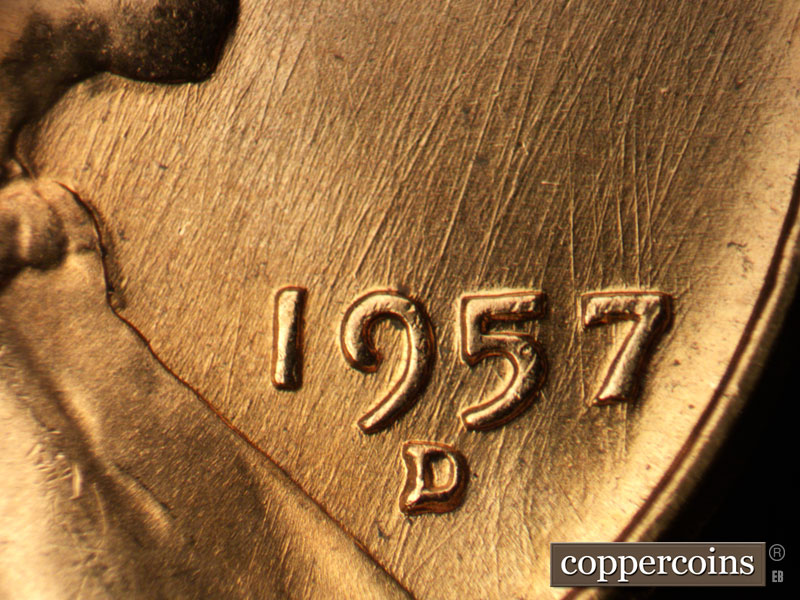 Die-stage B marker on 1957D•1MM•089 (1957 Repunched Mint Mark).