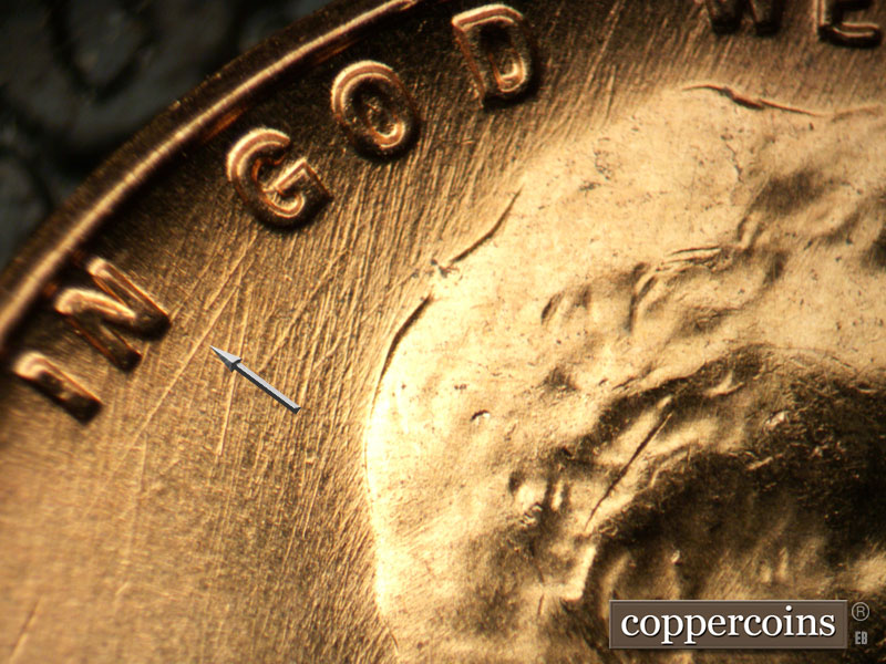 Die-stage B marker on 1957D•1MM•089 (1957 Repunched Mint Mark).