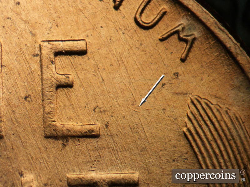 Die-stage B marker on 1957D•1MM•089 (1957 Repunched Mint Mark).