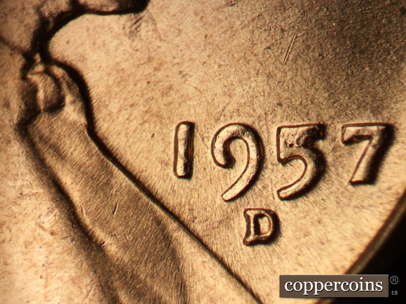 Die-stage C marker on 1957D•1MM•091 (1957 Repunched Mint Mark).