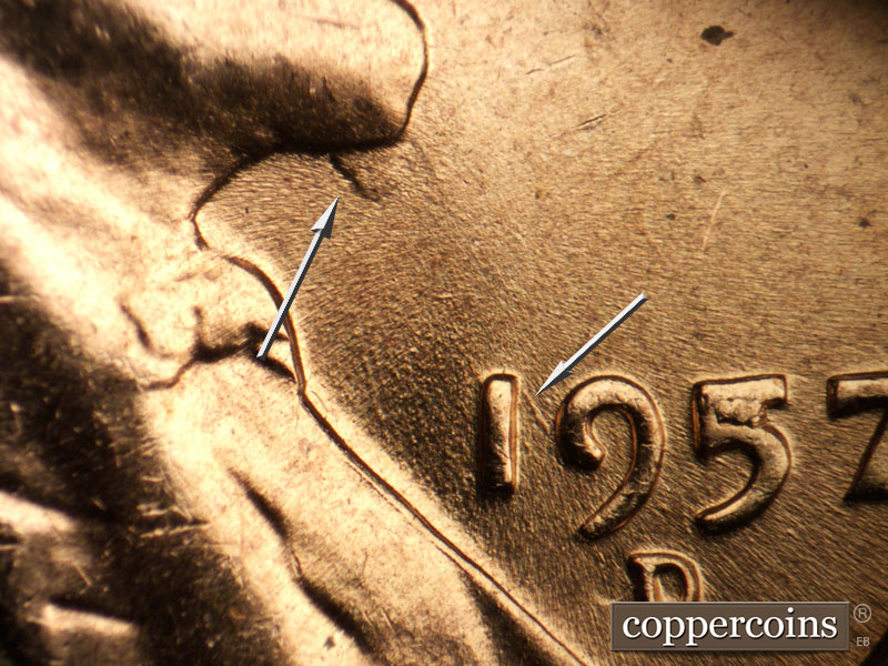 Die-stage C marker on 1957D•1MM•091 (1957 Repunched Mint Mark).