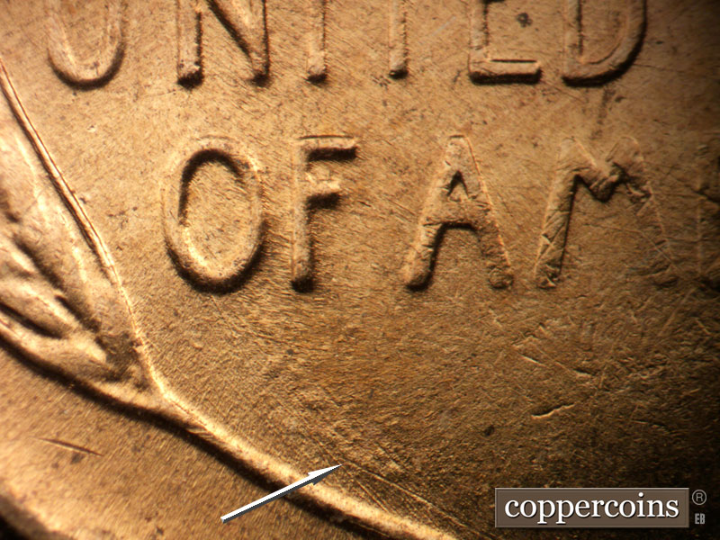 Die-stage B marker on 1957D•1MM•094 (1957 Repunched Mint Mark).