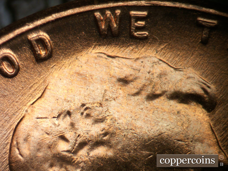 Die-stage B marker on 1957D•1MM•096 (1957 Repunched Mint Mark).