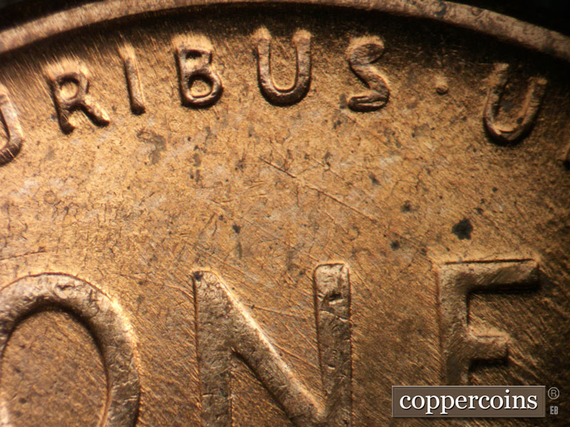 Die-stage B marker on 1957D•1MM•097 (1957 Repunched Mint Mark).