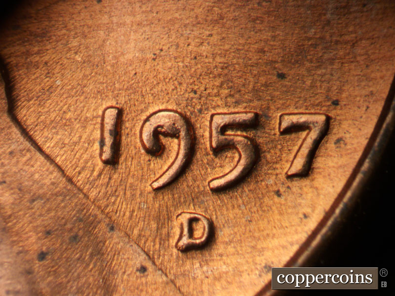 Die-stage C marker on 1957D•1MM•100 (1957 Repunched Mint Mark).