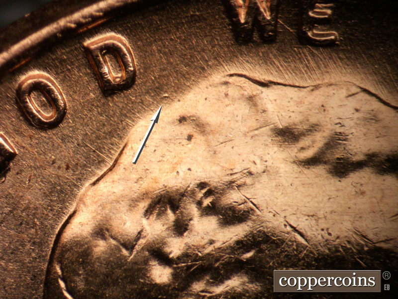 Die-stage A marker on 1957D•1MM•101 (1957 Repunched Mint Mark).