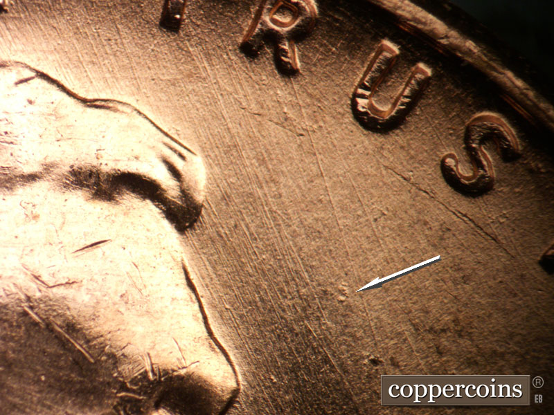 Die-stage A marker on 1957D•1MM•101 (1957 Repunched Mint Mark).