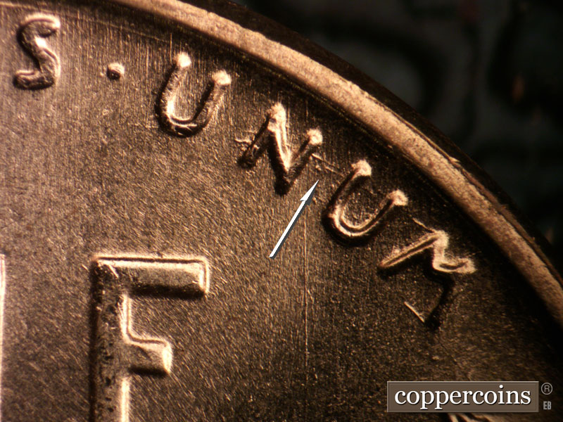 Die-stage A marker on 1957D•1MM•101 (1957 Repunched Mint Mark).