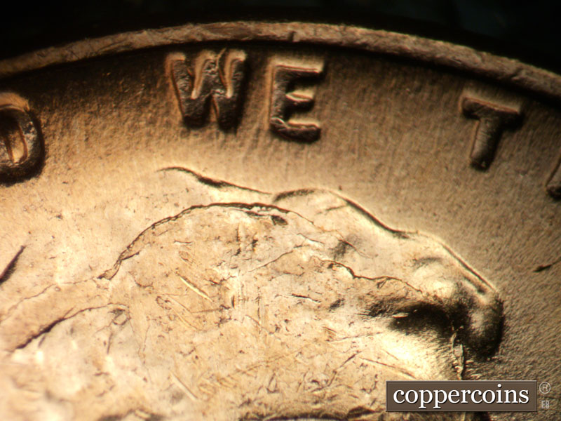 Die-stage C marker on 1957D•1MM•102 (1957 Repunched Mint Mark).