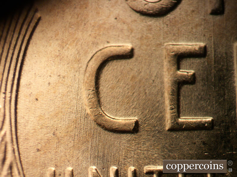 Die-stage C marker on 1957D•1MM•102 (1957 Repunched Mint Mark).
