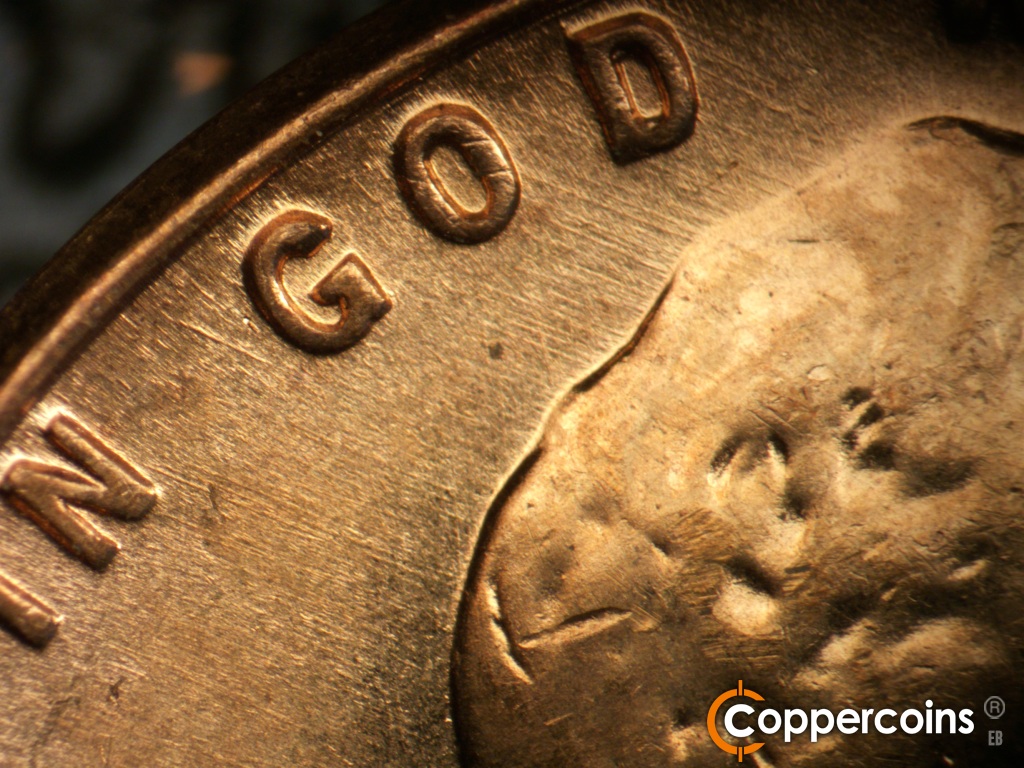 Die-stage B marker on 1957D•1MM•109 showing Light NW die scratches throughout upper left of obverse.