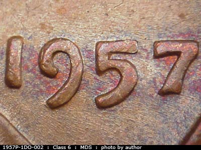 1957 Lincoln cent obverse, CopperCoins die 1957P•1DO•002.