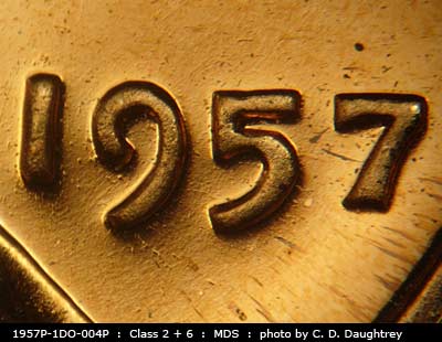 1957 Lincoln cent obverse proof, CopperCoins die 1957P•1DO•004P.